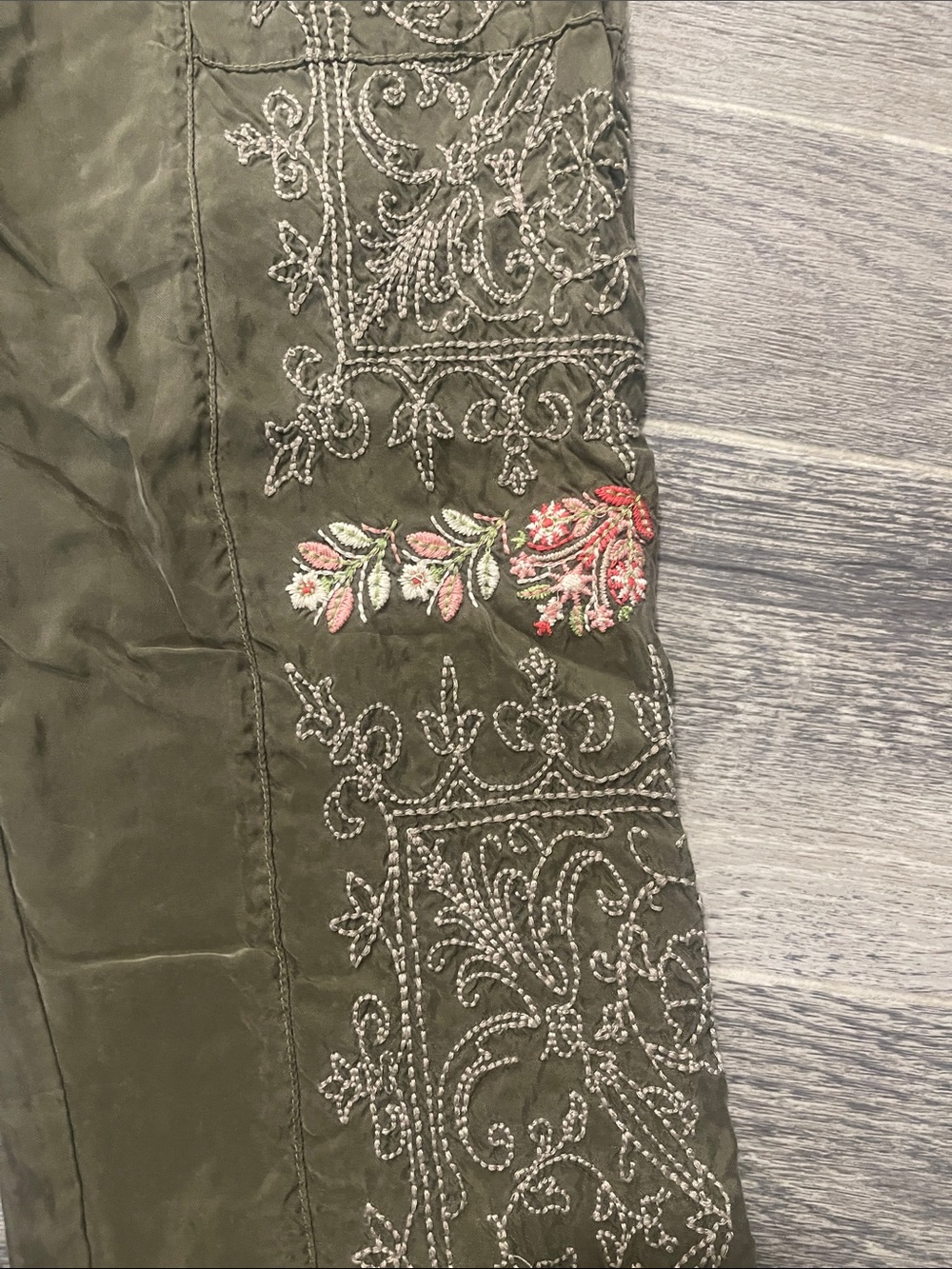 Johnny Was Embroidered Olive Green Pants - Picture 2 of 6